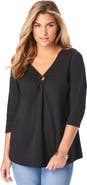 Roaman's Plus Size Ultimate Keyhole V Neck Tee