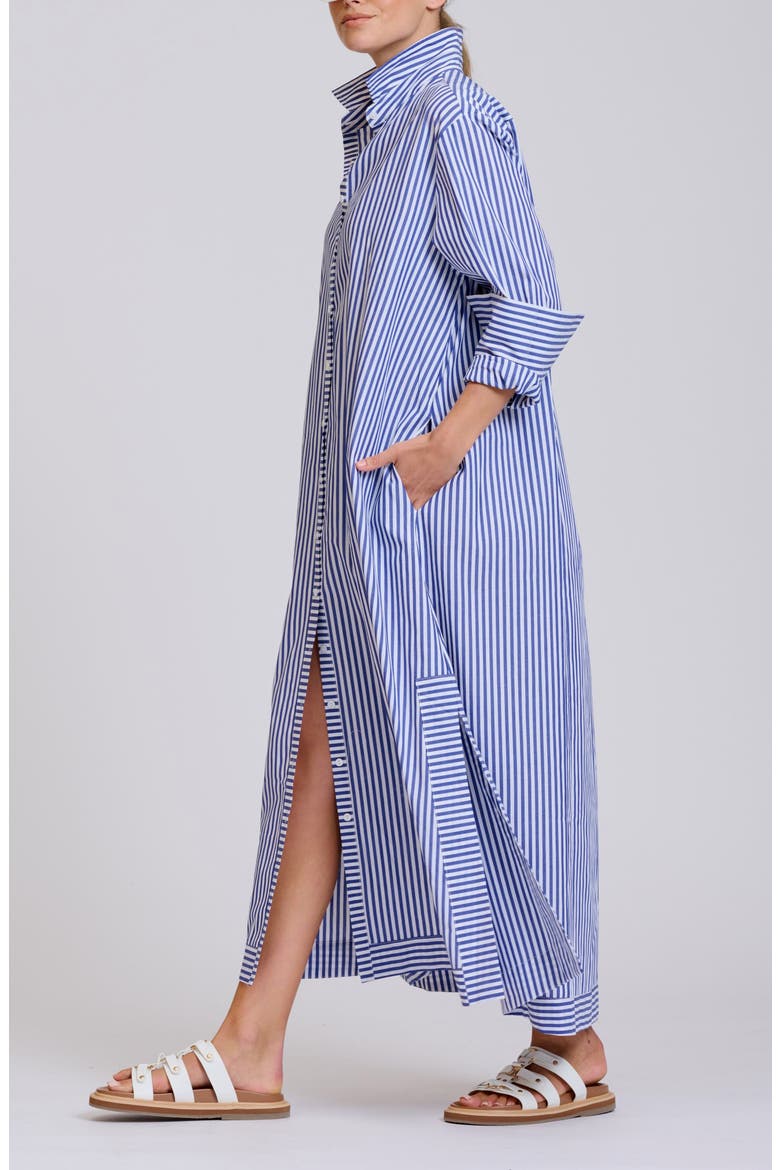 Sybil Stripe Long Sleeve Cotton Shirtdress, Alternate, color, MID BLUE STRIPE