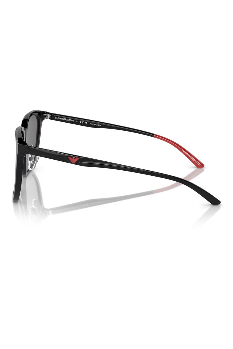 56mm Polarized Square Sunglasses, Alternate, color, SHINY BLACK / DARK GREY POLAR