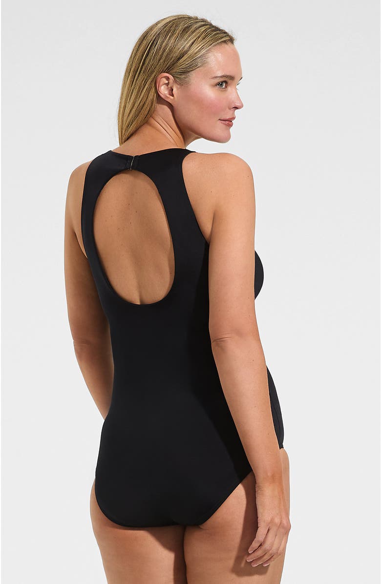 Lands' End Tugless High Neck Portrait Back One Piece Swimsuit, Alternate, color, Black