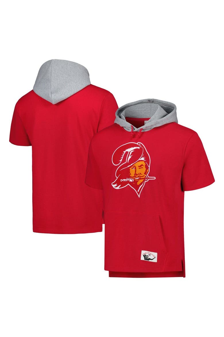 Men's Mitchell & Ness Red Tampa Bay Buccaneers Postgame Short Sleeve Hoodie, Main, color, Red
