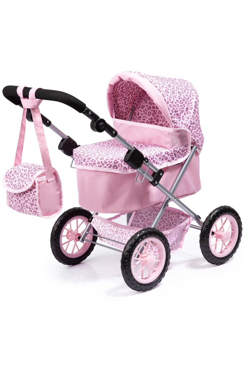 Trendy Pram Pink & Animal Print Fits Dolls Up To 18 Inches, Main, color, Pink