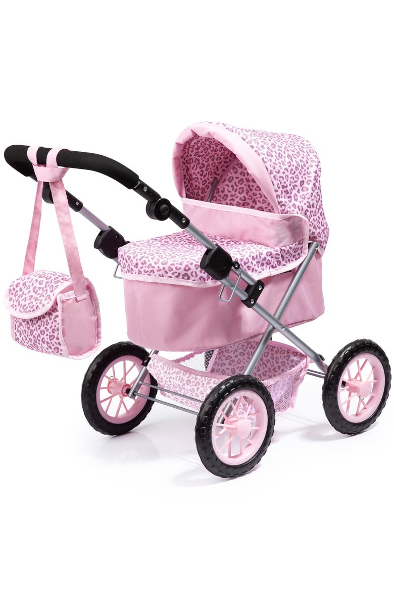 Bayer Design Trendy Pram Pink & Animal Print Fits Dolls Up To 18 Inches, Main, color, Pink