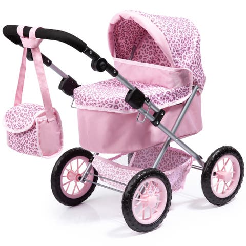 Trendy Pram Pink & Animal Print Fits Dolls Up To 18 Inches