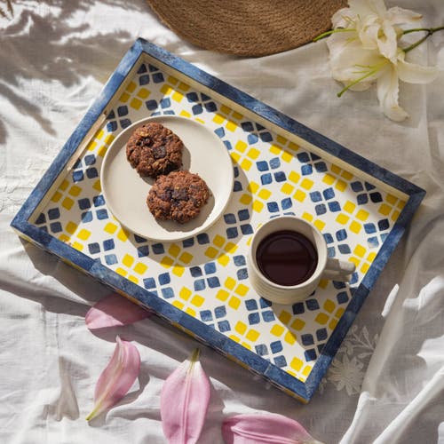 Mela Artisans Marigold Mosaic Bone Inlay Tray In Yellow