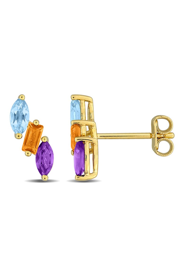 Multistone Diagonal Stud Earrings, Main, color, GOLD MULTI