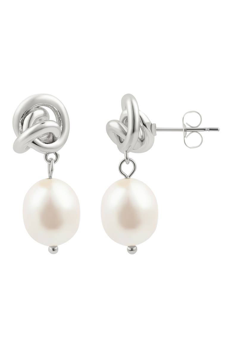 Knot & Freshwater Pearl Drop Earrings, Alternate, color, WHITE/ SILVER
