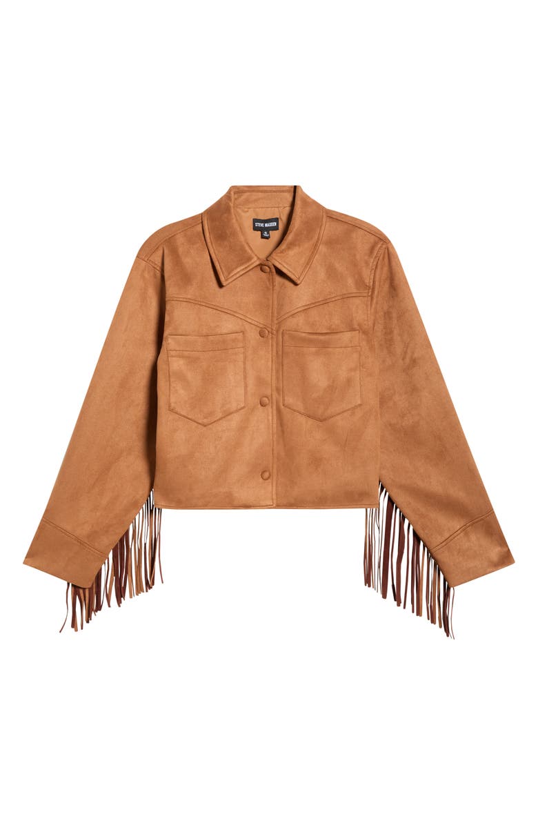 Steve Madden Cheyenne Fringe Faux Suede Jacket, Main, color, Chicory Coffee