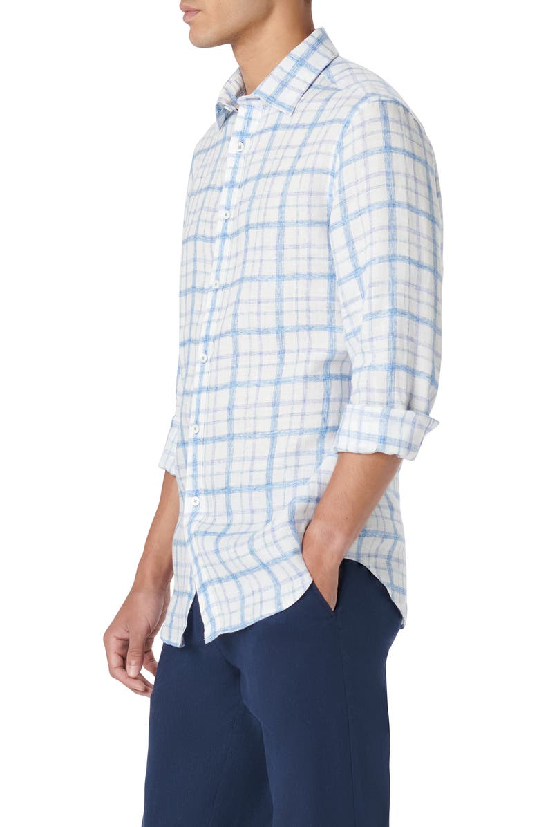 Bugatchi Julian OoohCotton<sup>®</sup> Linen Button-Up Shirt, Alternate, color, Classic Blue