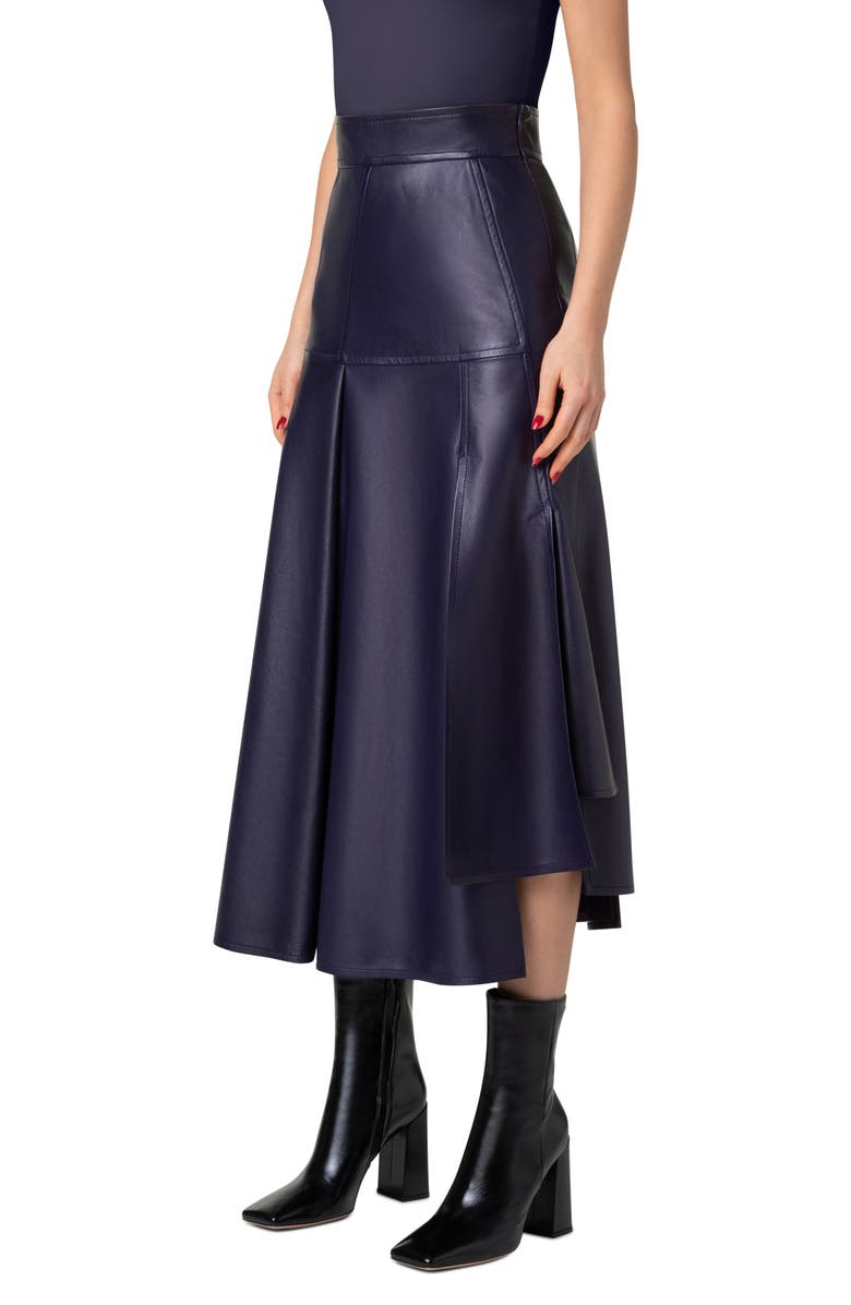 Akris Asymmetric Leather Midi Skirt, Alternate, color,