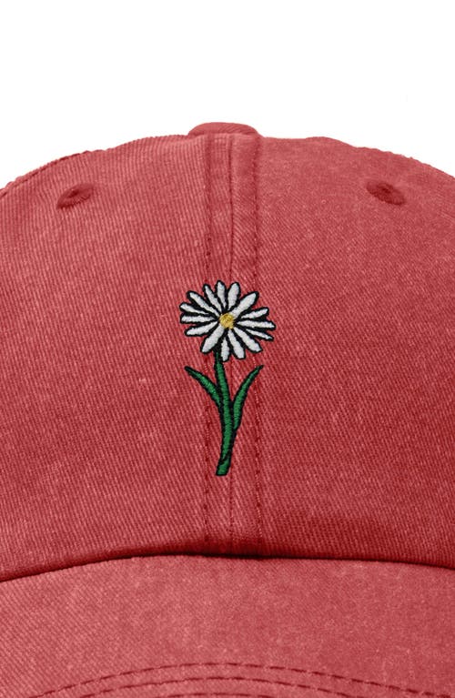 Dalix Daisy Embroidered Everyday Hat In Washed Red