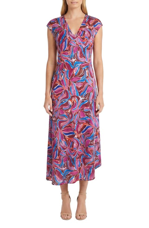 Print Cap Sleeve Midi Dress