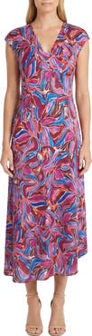 Maggy London Print Cap Sleeve Midi Dress