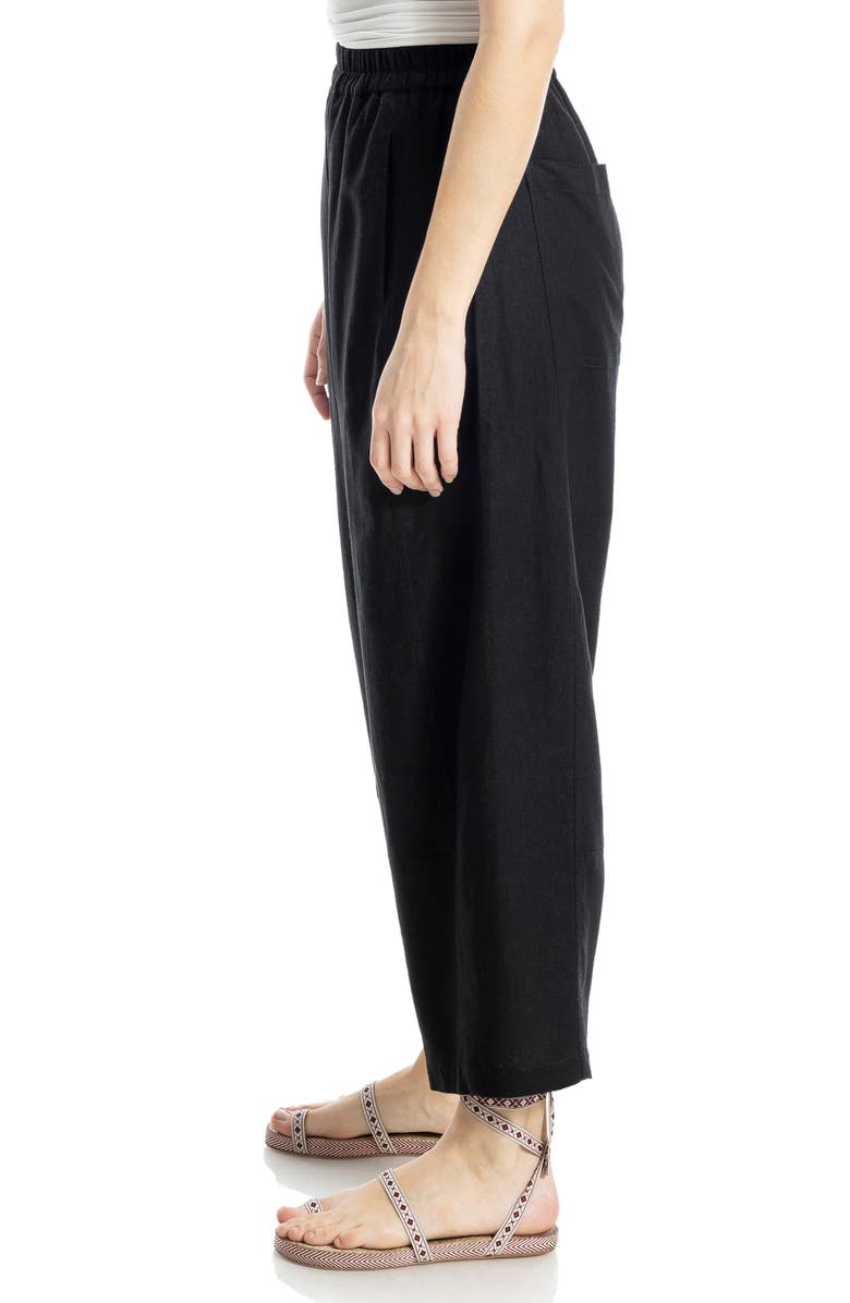 MAX STUDIO Crop Linen Blend Barrel Leg Pants, Alternate, color, Black
