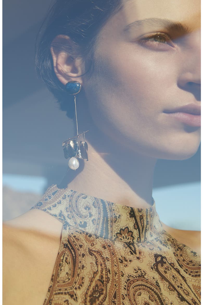Badoula Mismatched Earrings, Alternate, color, BRONZE / LAPIS / PEARL