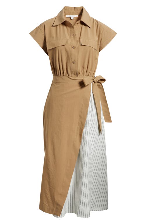 Zoe And Claire Mixed Media Tie Waist Midi Shirtdress