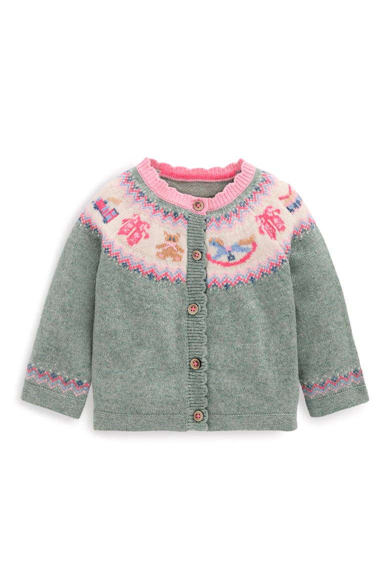 Kids' Fair Isle Cardigan, Main, color, GREEN POLAR POST