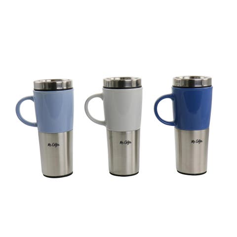 Travertine 16 oz Stoneware & Stainless Steel Travel Mug with Lid set of 3 Assorted