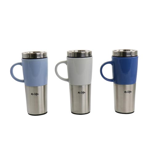 Mr Coffee Mr. Coffee Travertine 16 oz Stoneware & Stainless Steel Travel Mug With Lid Set Of 3 Assorted In Blue
