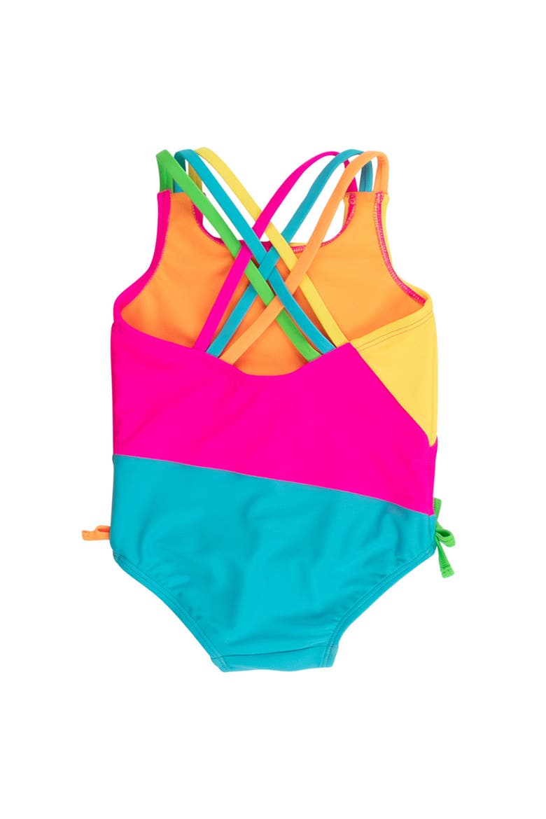 UPF50+ Sun Protected Color Block Cross-Back One Piece Swimsuit, Alternate, color, Neon Color Block