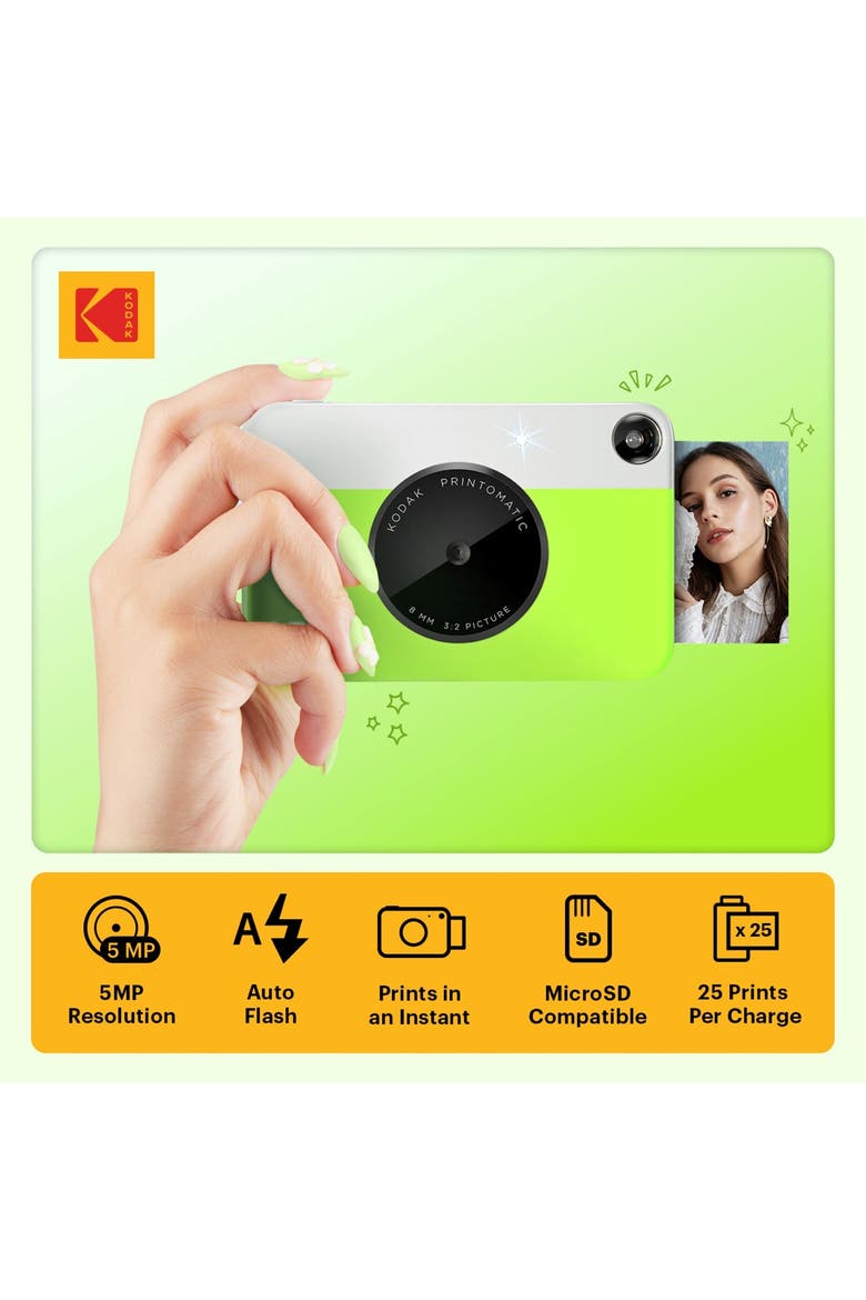 Printomatic Instant Print Camera - Portable Camera Prints on Zink 2x3 Photo Paper, Alternate, color, Green