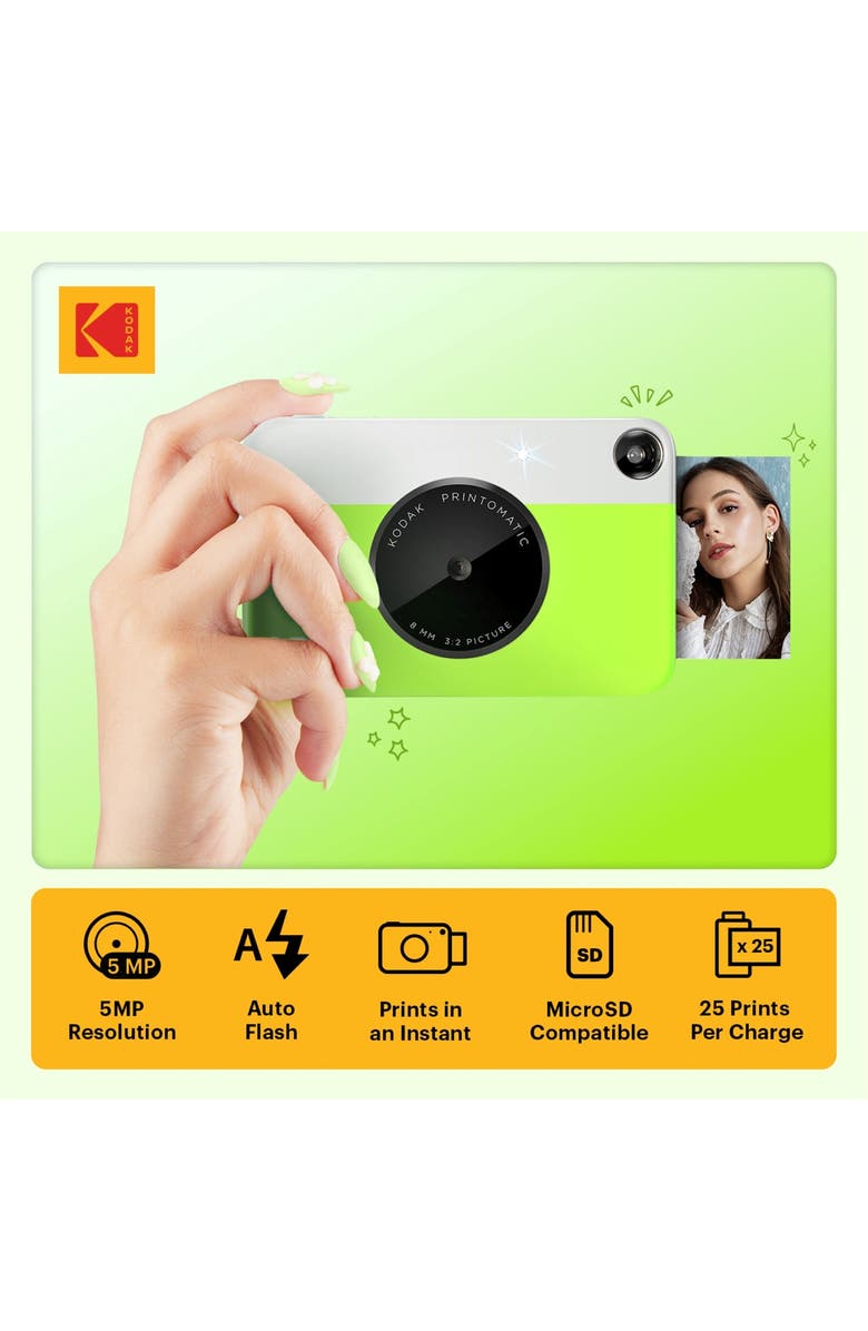 Kodak Printomatic Instant Print Camera - Portable Camera Prints on Zink 2x3 Photo Paper, Alternate, color, Green
