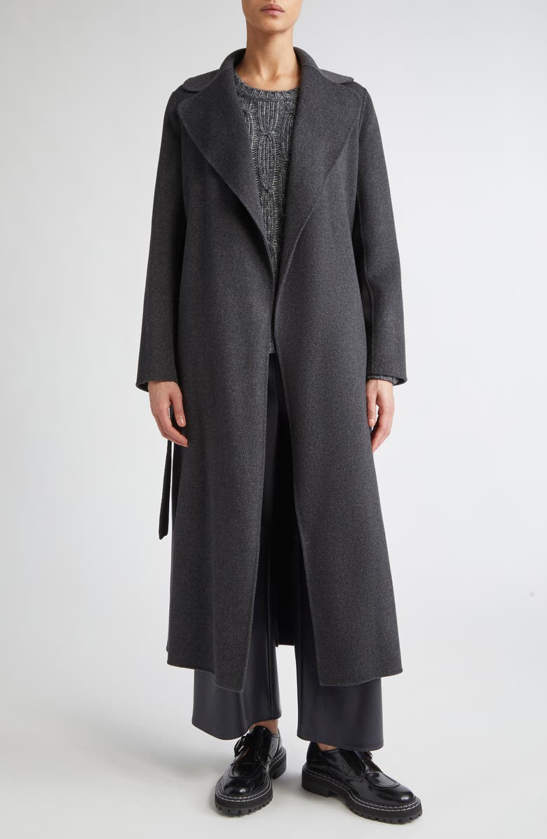 Max Mara Poldo Belted Virgin Wool Long Wrap Coat, Alternate, color, Dark Grey