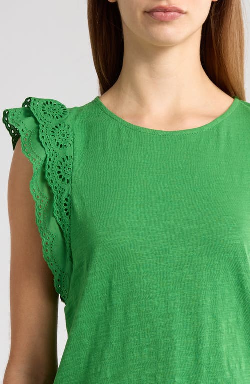 Shop Boden Eyelet Embroidered Flutter Sleeve Cotton Top In Green