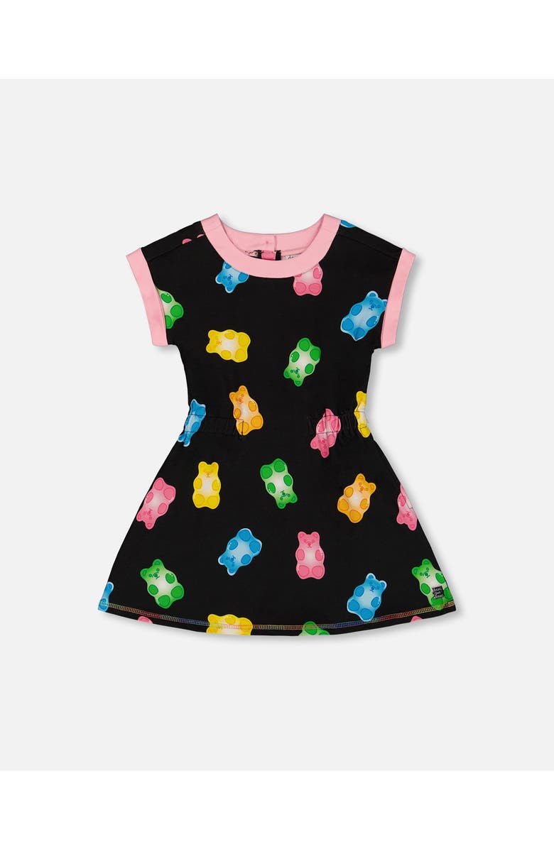 Deux par Deux Girl's Printed French Terry Dress Black And Multicolored Gummies, Main, color, 