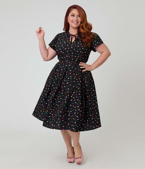 Plus Size Short Petal Sleeve Tie Neck Dahlia Swing Dress