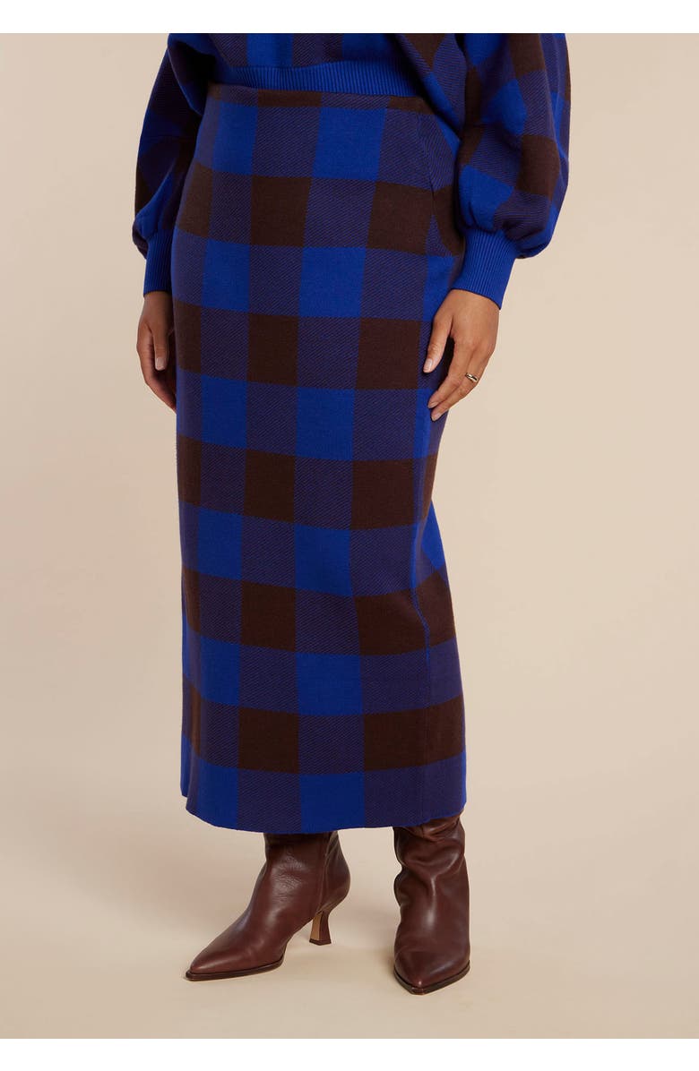 ELOQUII Intarsia Sweater Skirt, Alternate, color, Cobalt And Coffee