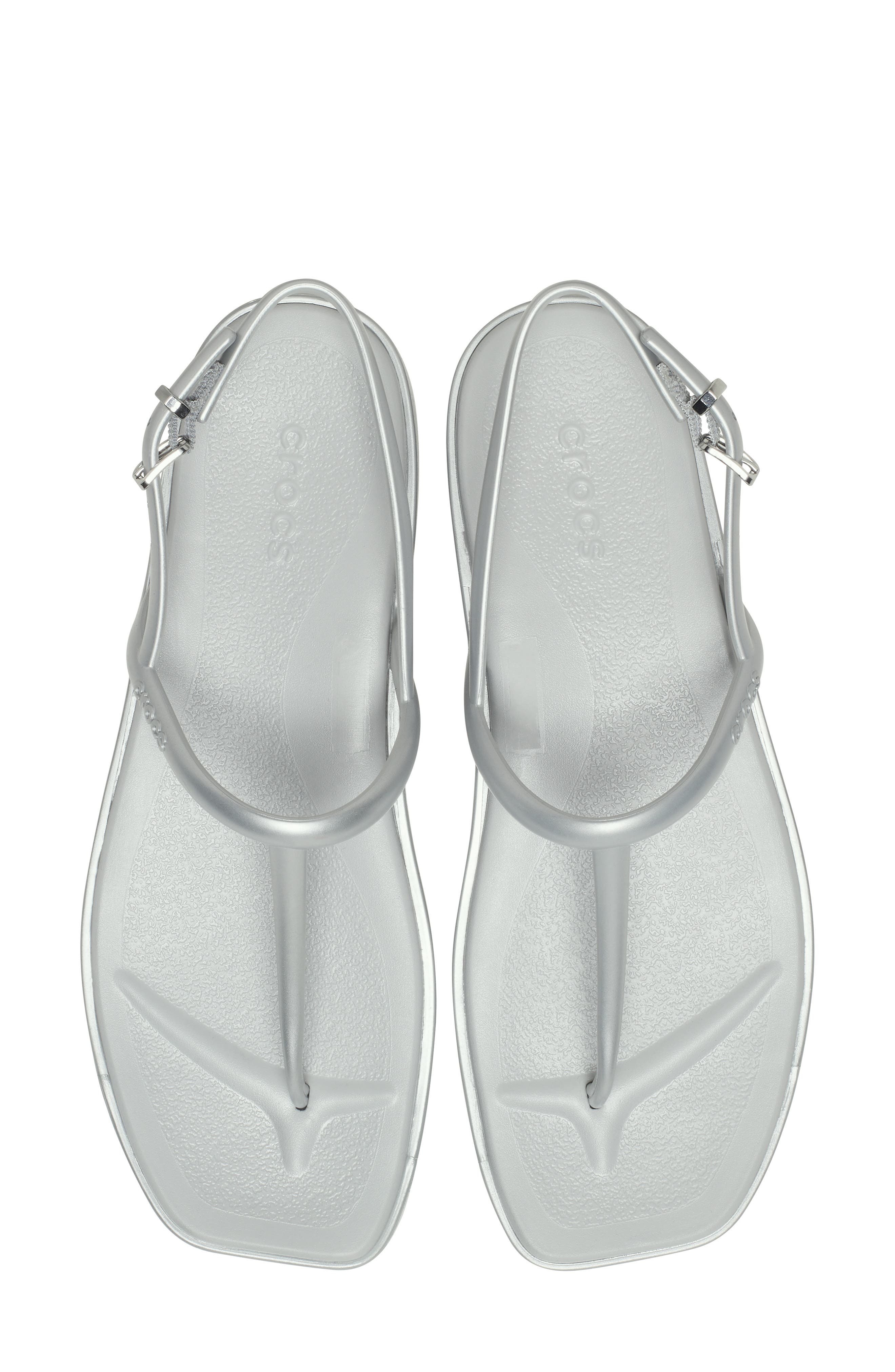 CROCS Miami Metallic T-Strap Sandal, Alternate, color, Silver