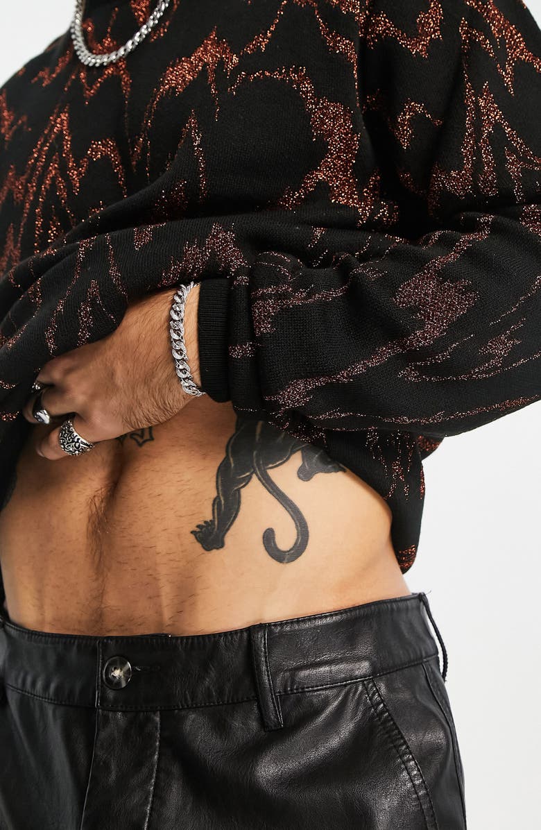 ASOS DESIGN Metallic Wavy Jacquard Pullover Sweater, Alternate, color, 