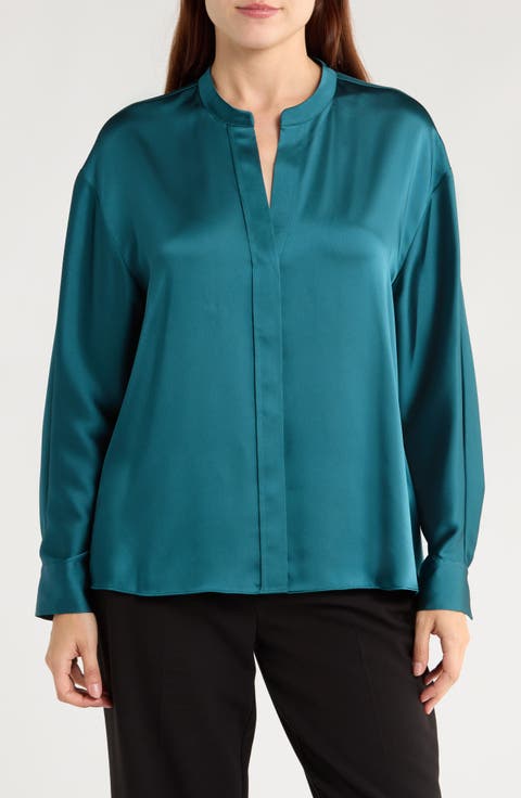 Long Sleeve Satin Button-Up Shirt