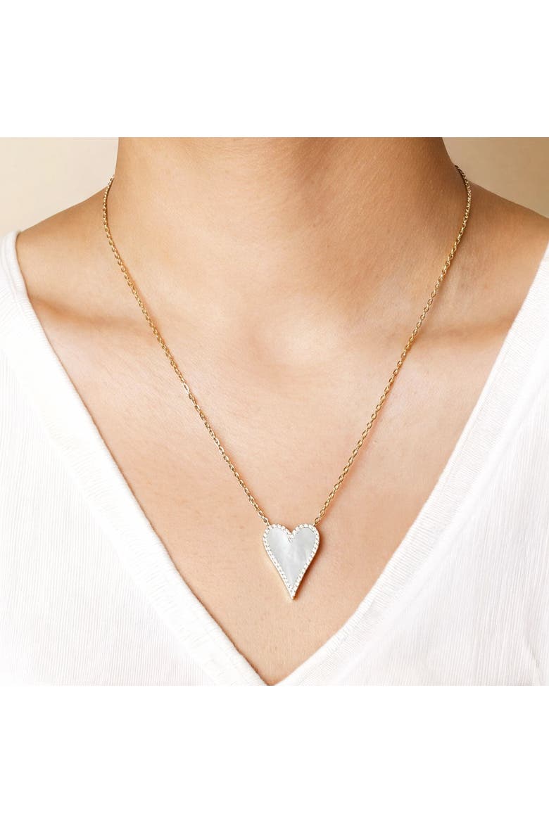 Elongated Mother of Pearl CZ Halo Heart Necklace, Alternate, color, Mother of Pearl
