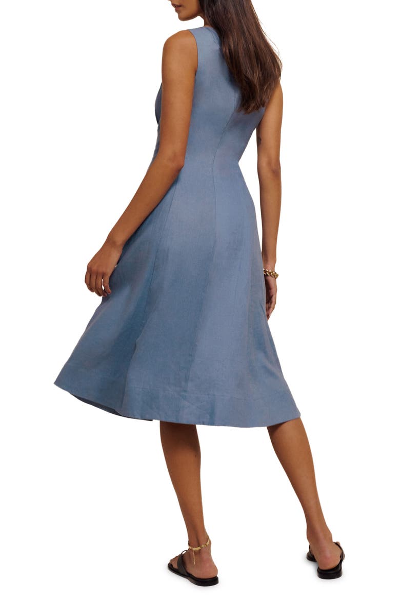 Sebastien Button Front Linen Midi Dress, Alternate, color, CORNFLOWER