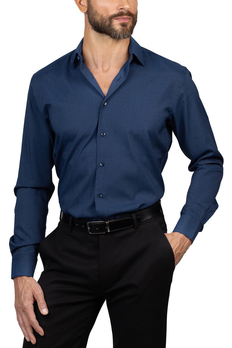 Trim Fit Dress Shirt, Main, color, DEEP NAVY