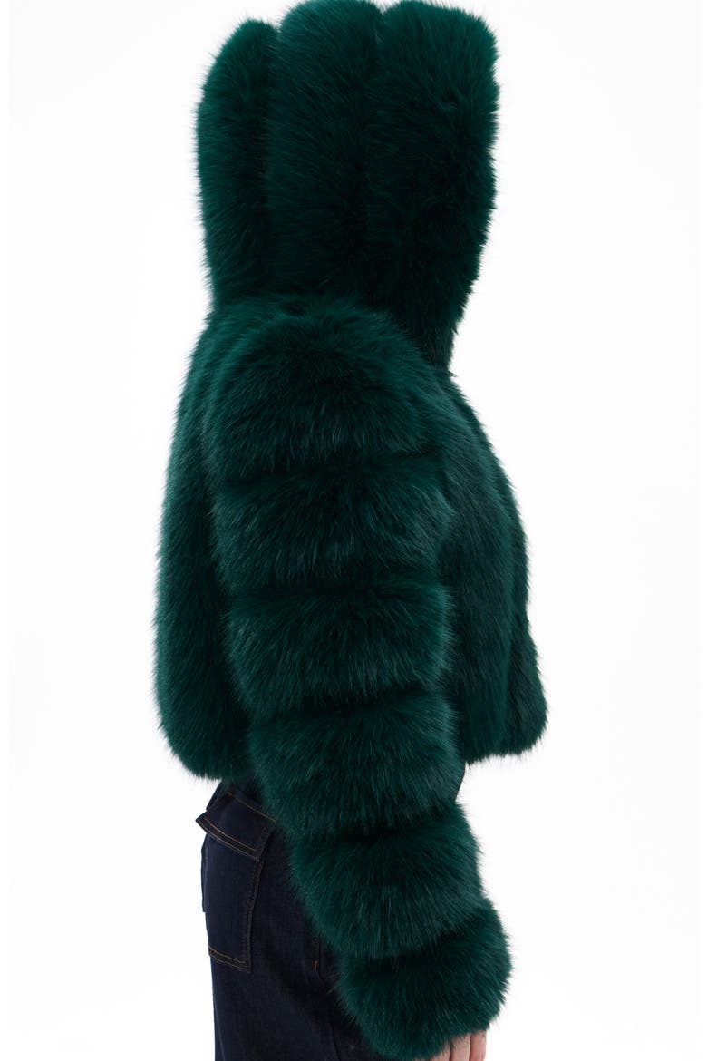 Jolene Faux Fur Hooded Crop Jacket, Alternate, color, EMERALD