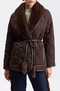 Avec Les Filles Faux Fur Trim Quilted Jacket