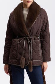 Avec Les Filles Faux Fur Trim Quilted Jacket