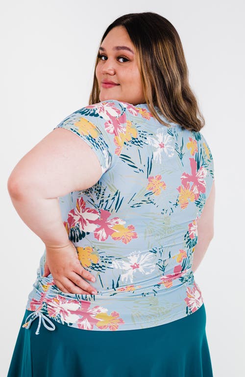 Calypsa Plus Size Short Sleeve Adele Swim Top In Blue