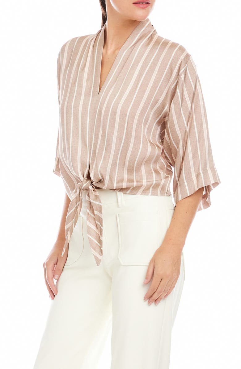FIFTEEN TWENTY Bernice Stripe Tie Front Shirt, Alternate, color, Khaki