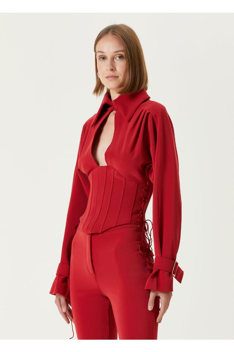 Wool Blend Your *Itch Corset Blouse, Alternate, color, Red