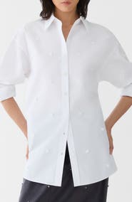 Lafayette 148 New York Hand Embroidered Oversized Cotton Shirt