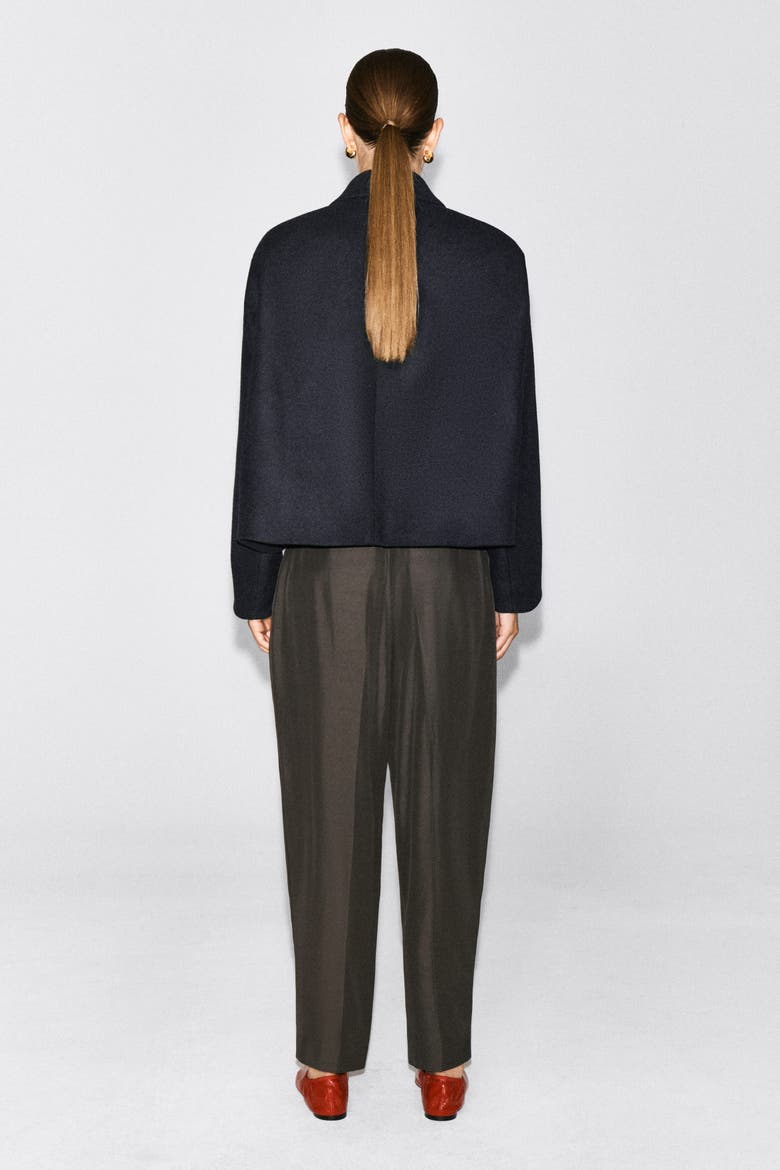 Oversized Cropped Boiled Wool-Blend Blazer, Alternate, color, NAVY