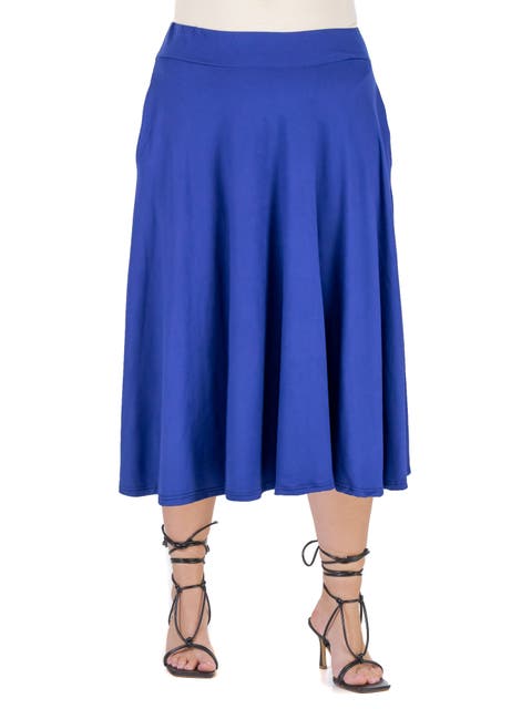 Elastic Waist Pleated Pocket Midi Skirt
