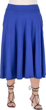 24seven Comfort Apparel Elastic Waist Pleated Pocket Midi Skirt