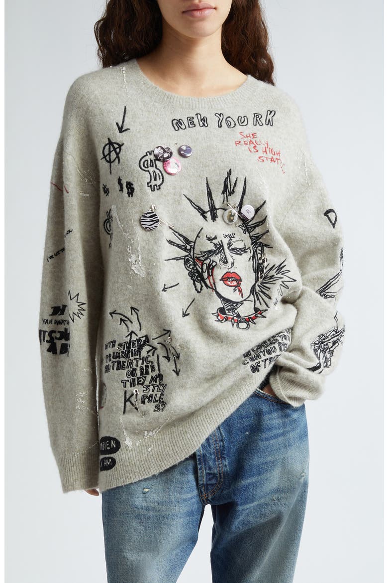 Oversize Embroidered Sweater, Main, color, OATMEAL WITH EMBROIDERY