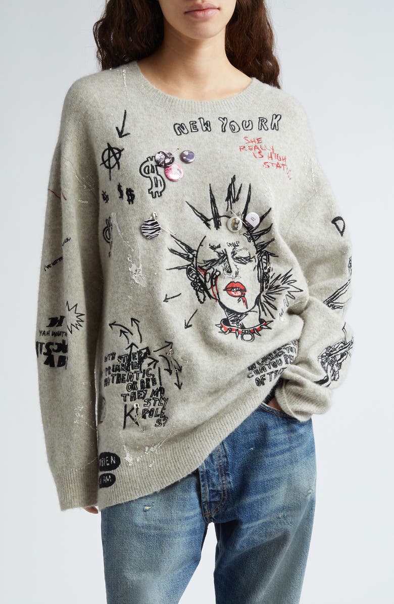 R13 Oversize Embroidered Sweater, Main, color,