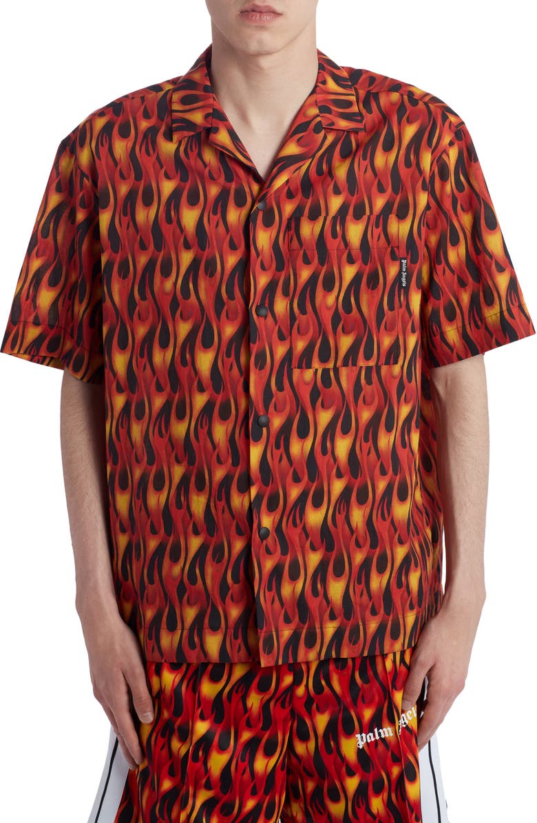 Palm Angels Burning Bowling Shirt, Main, color,